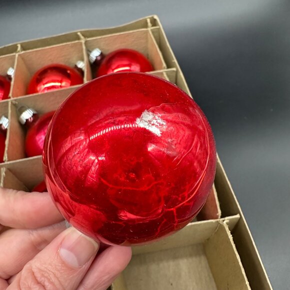 Vintage Christmas Ornaments Shiny Brite USA Red Glass Original Box Decoration - Picture 8 of 10